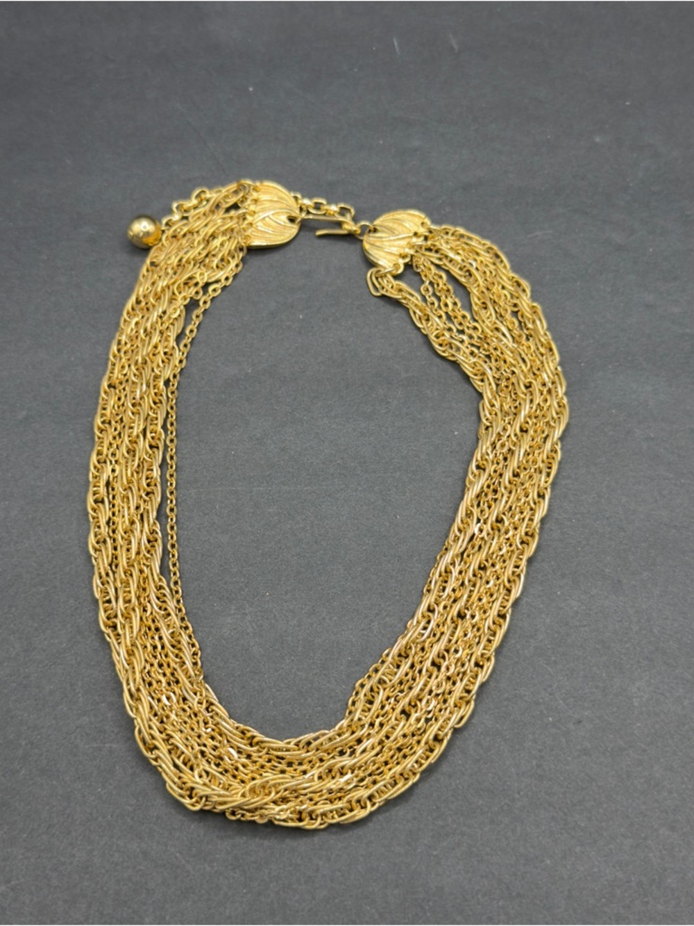 Vintage gold tone multilayer choker necklace 16”